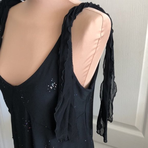 Black Top w Sparkles Adjustable Straps Asymmetrical Side on Bottom  Sz.L - Picture 7 of 10
